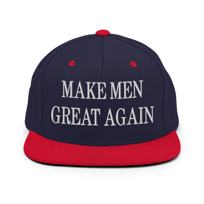 Make Men Great Again Embroidered Flat Bill Brim Snapback Hat - Navy/ Red