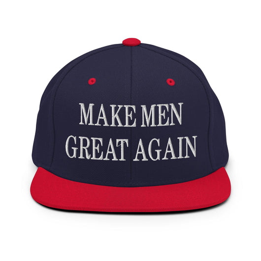 Make Men Great Again Embroidered Flat Bill Brim Snapback Hat - Navy/ Red