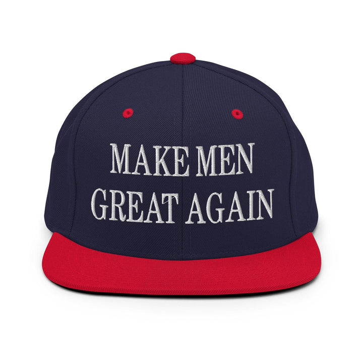 Make Men Great Again Embroidered Flat Bill Brim Snapback Hat - Navy/ Red