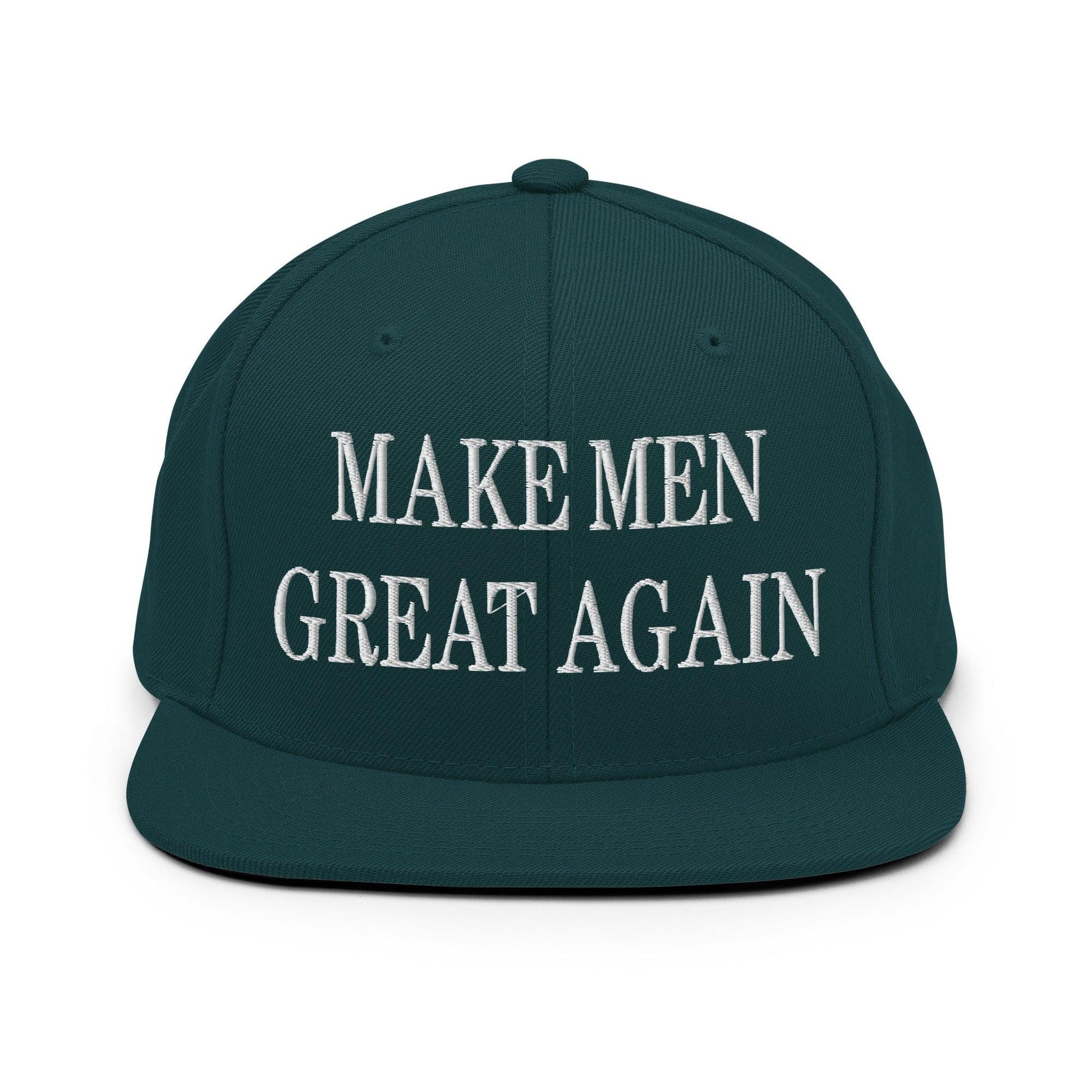 Make Men Great Again Embroidered Flat Bill Brim Snapback Hat - Spruce