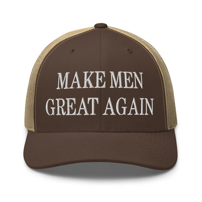 Make Men Great Again Embroidered Mesh Trucker Hat - Brown/ Khaki