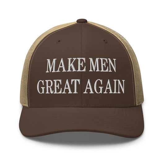 Make Men Great Again Embroidered Mesh Trucker Hat - Brown/ Khaki