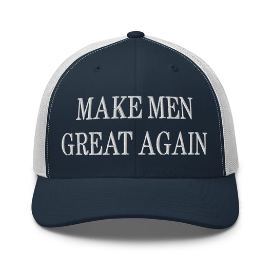 Make Men Great Again Embroidered Mesh Trucker Hat - Navy/ White