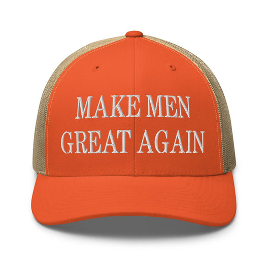 Make Men Great Again Embroidered Mesh Trucker Hat - Rustic Orange/ Khaki