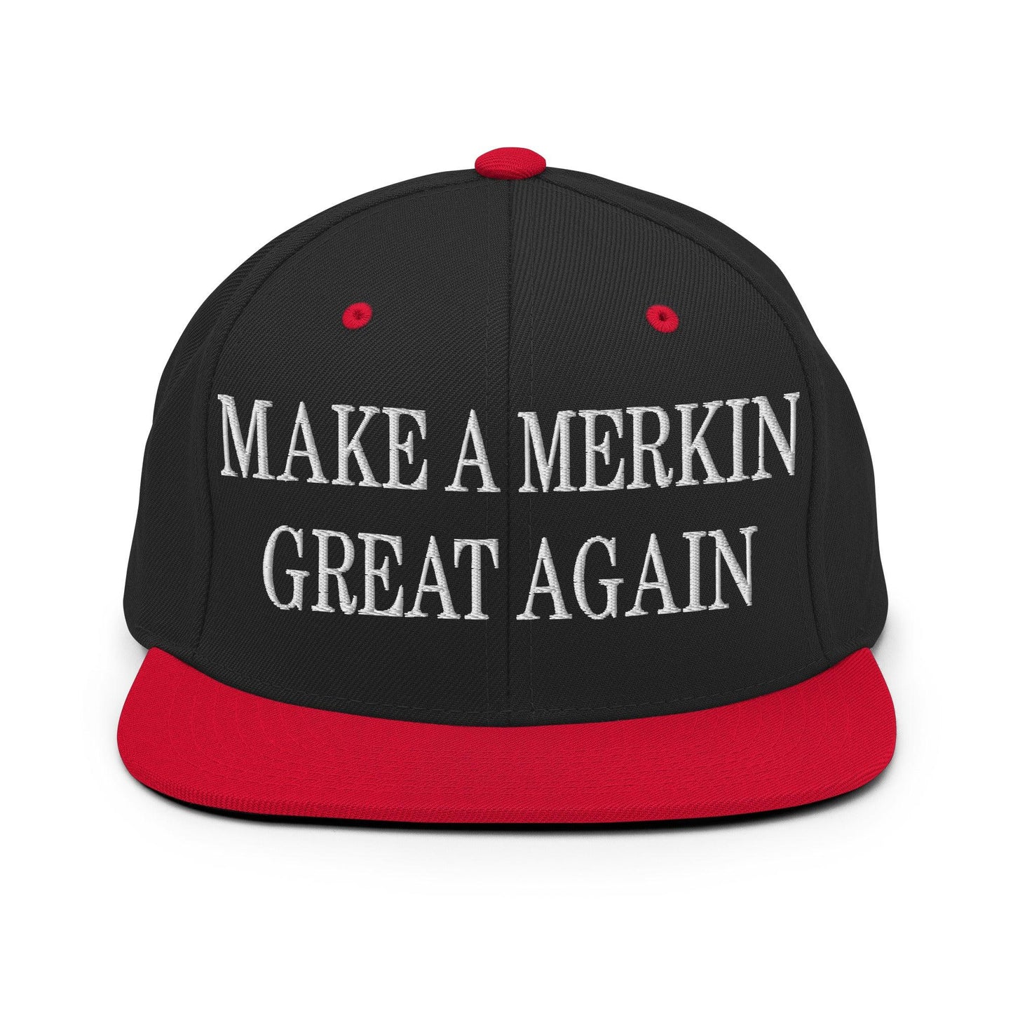 Make A Merkin Great Again Embroidered Flat Bill Brim Snapback Hat - Black/ Red