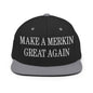 Make A Merkin Great Again Embroidered Flat Bill Brim Snapback Hat - Black/ Silver