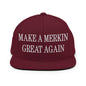 Make A Merkin Great Again Embroidered Flat Bill Brim Snapback Hat - Maroon