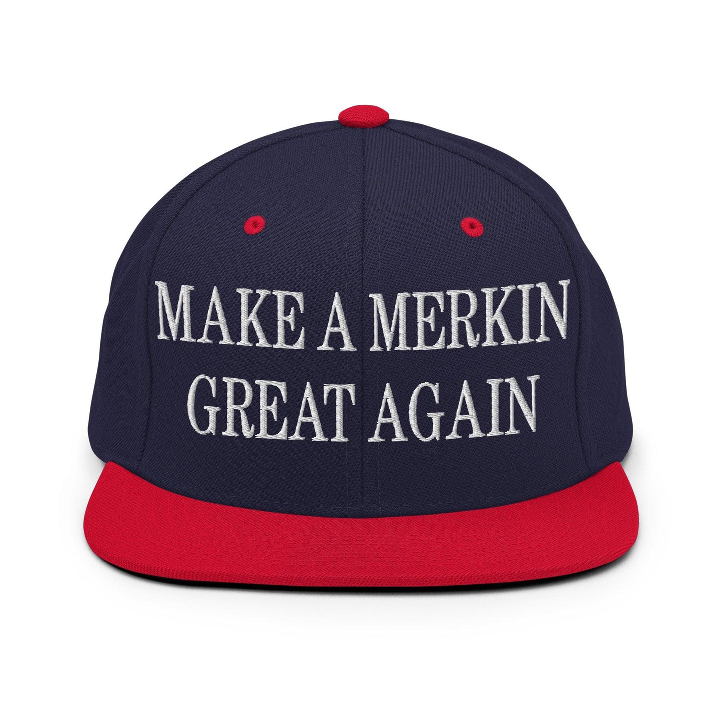 Make A Merkin Great Again Embroidered Flat Bill Brim Snapback Hat - Navy/ Red