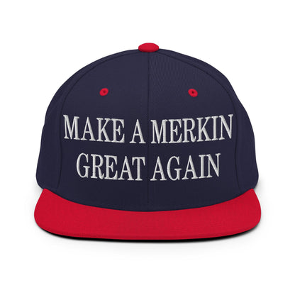 Make A Merkin Great Again Embroidered Flat Bill Brim Snapback Hat - Navy/ Red
