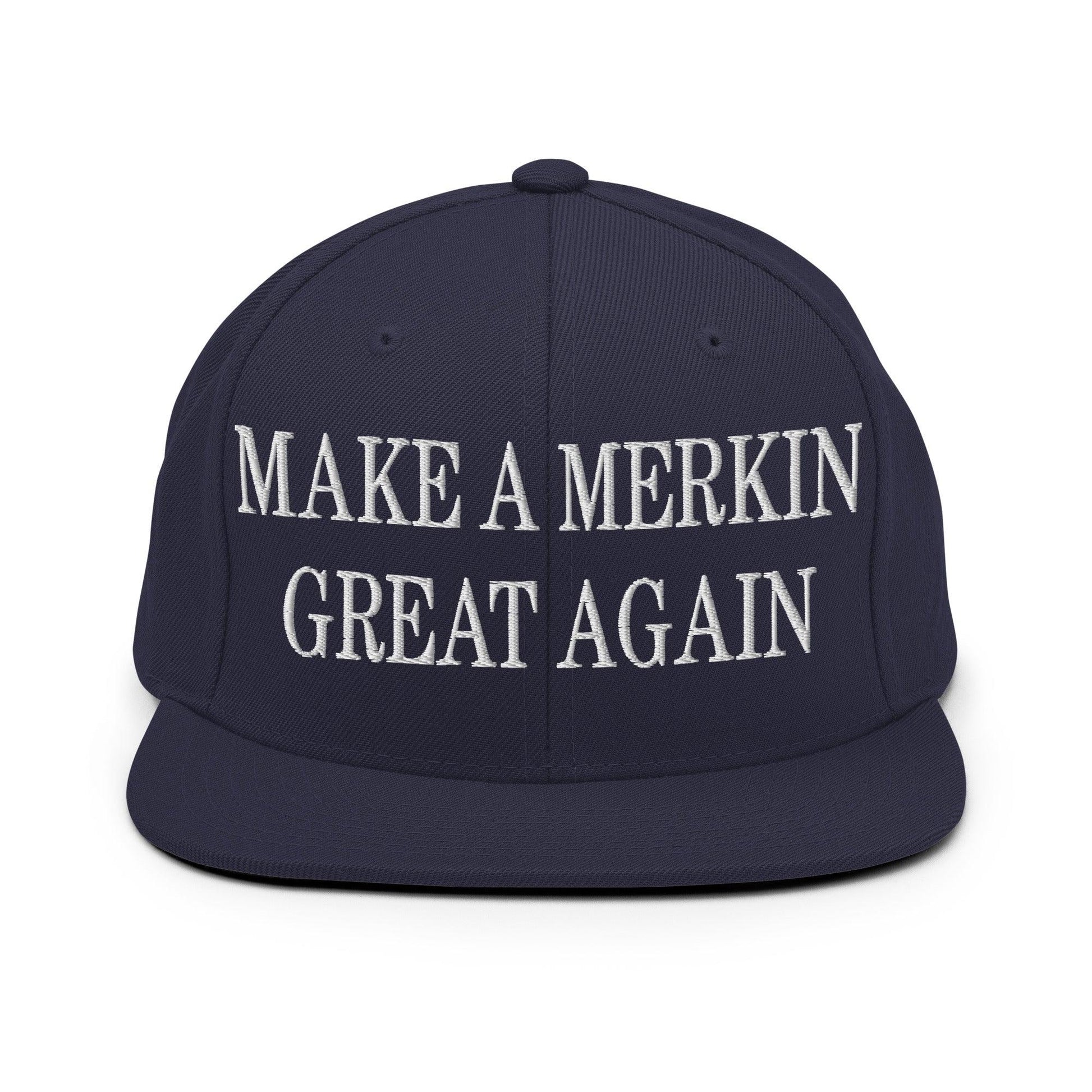 Make A Merkin Great Again Embroidered Flat Bill Brim Snapback Hat - Navy