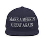 Make A Merkin Great Again Embroidered Flat Bill Brim Snapback Hat - Navy
