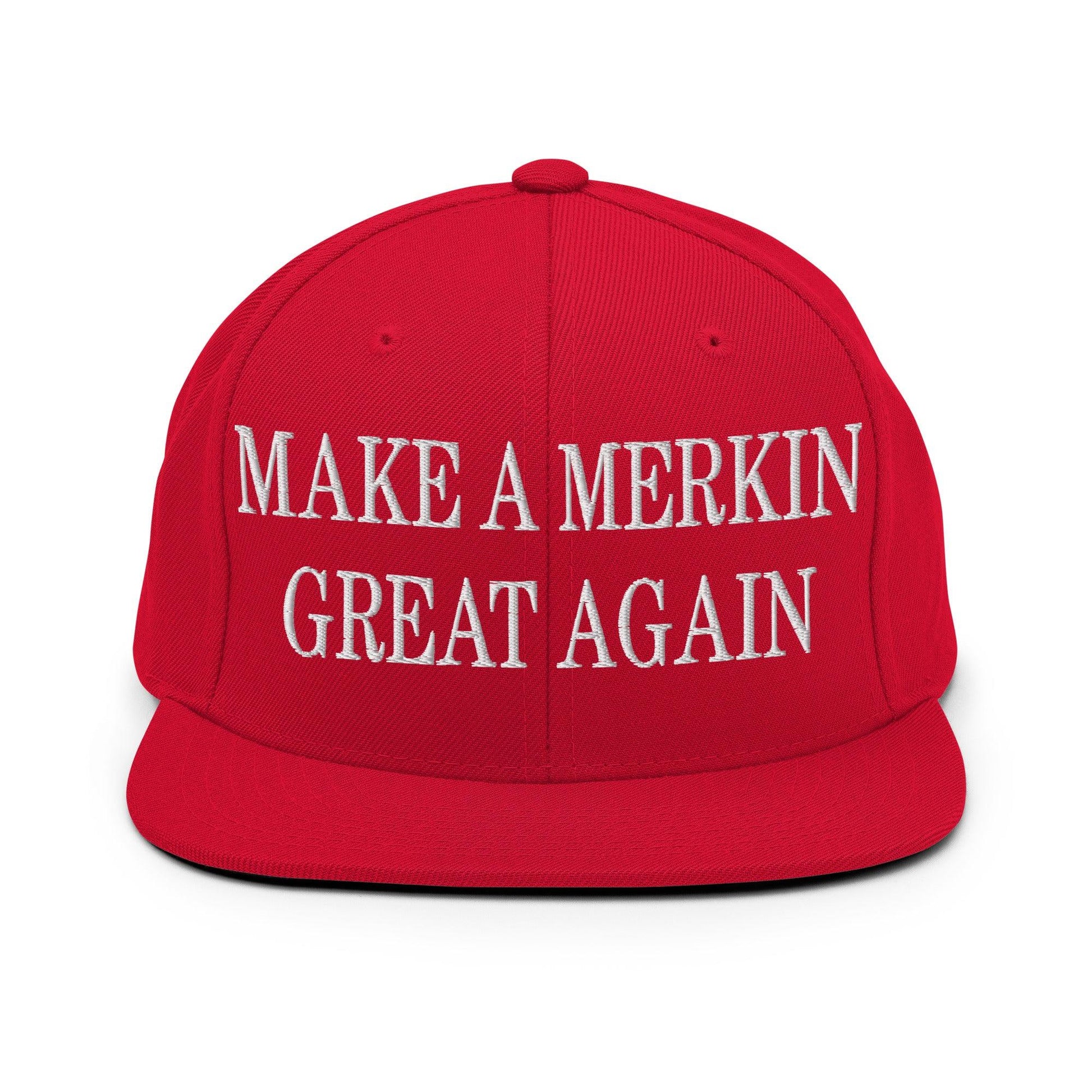 Make A Merkin Great Again Embroidered Flat Bill Brim Snapback Hat - Red