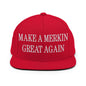Make A Merkin Great Again Embroidered Flat Bill Brim Snapback Hat - Red
