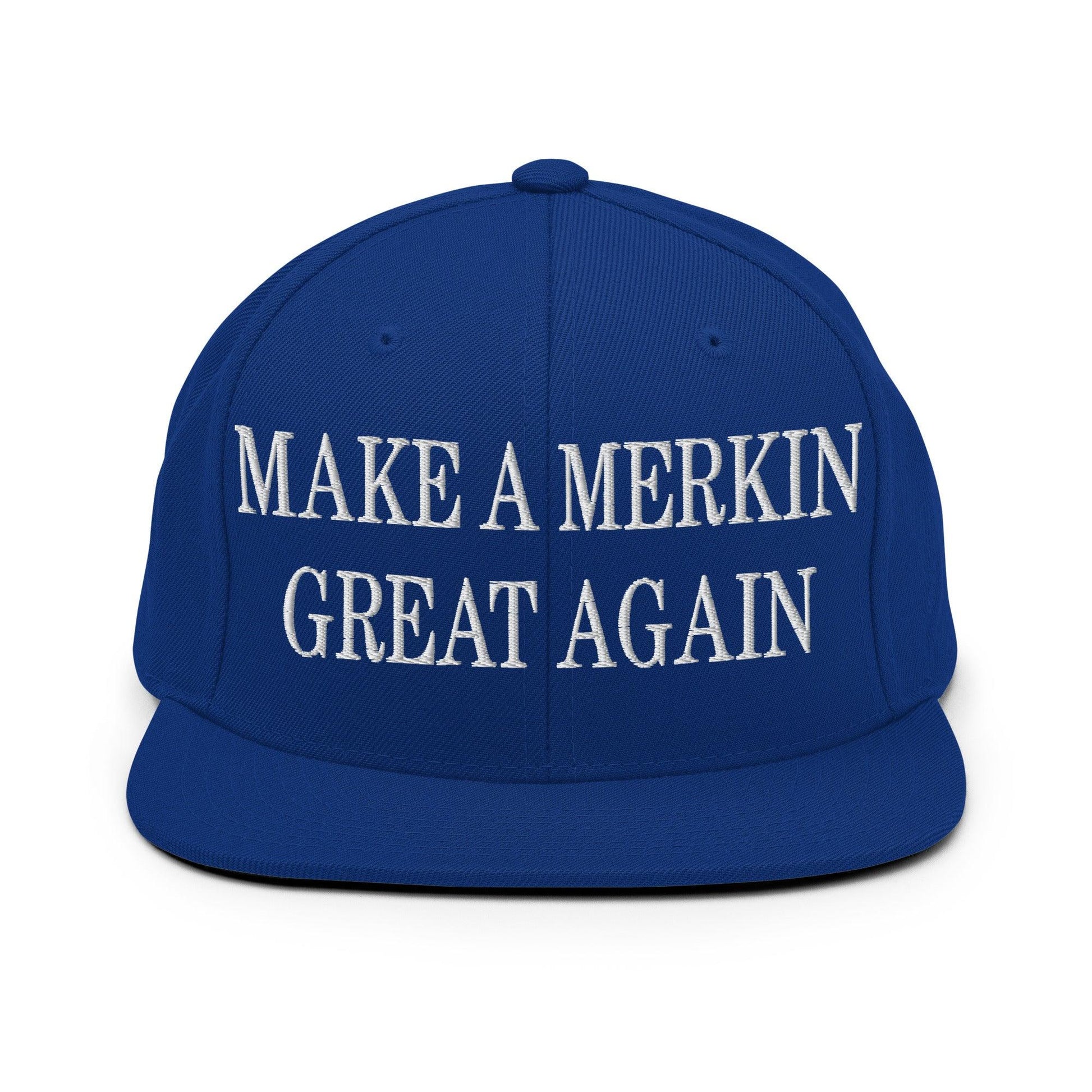 Make A Merkin Great Again Embroidered Flat Bill Brim Snapback Hat - Royal Blue