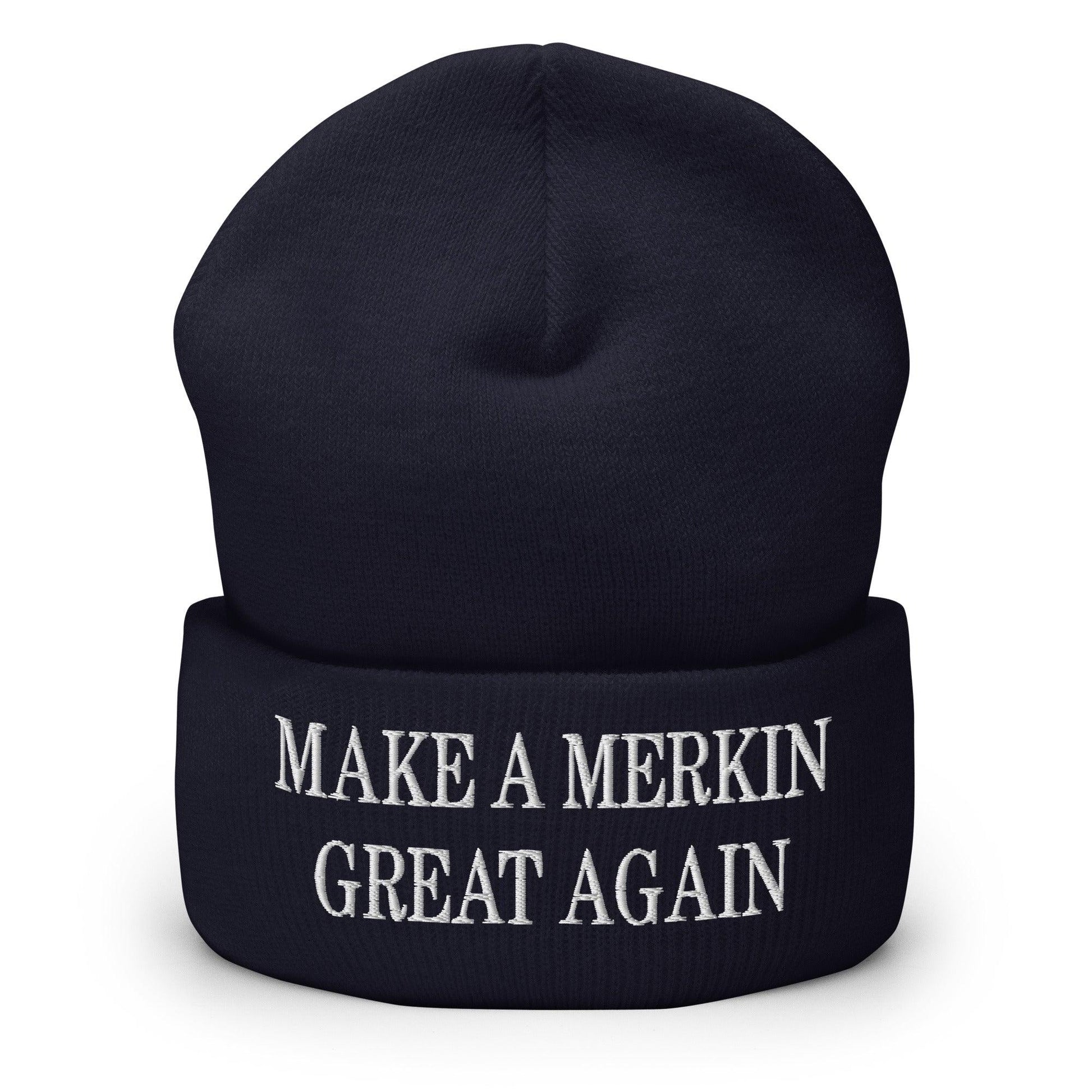 Make A Merkin Great Again Embroidered Knit Cuffed Beanie - Navy
