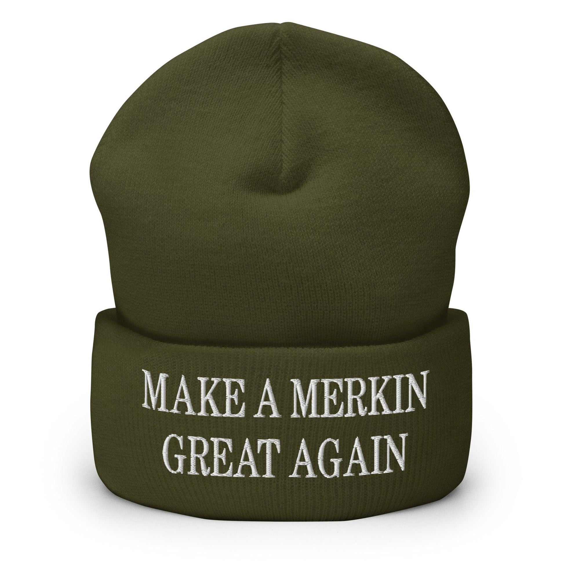 Make A Merkin Great Again Embroidered Knit Cuffed Beanie - Olive