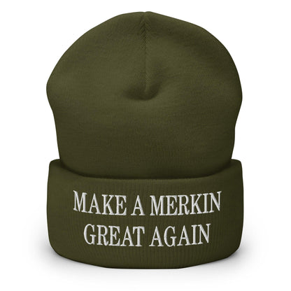 Make A Merkin Great Again Embroidered Knit Cuffed Beanie - Olive