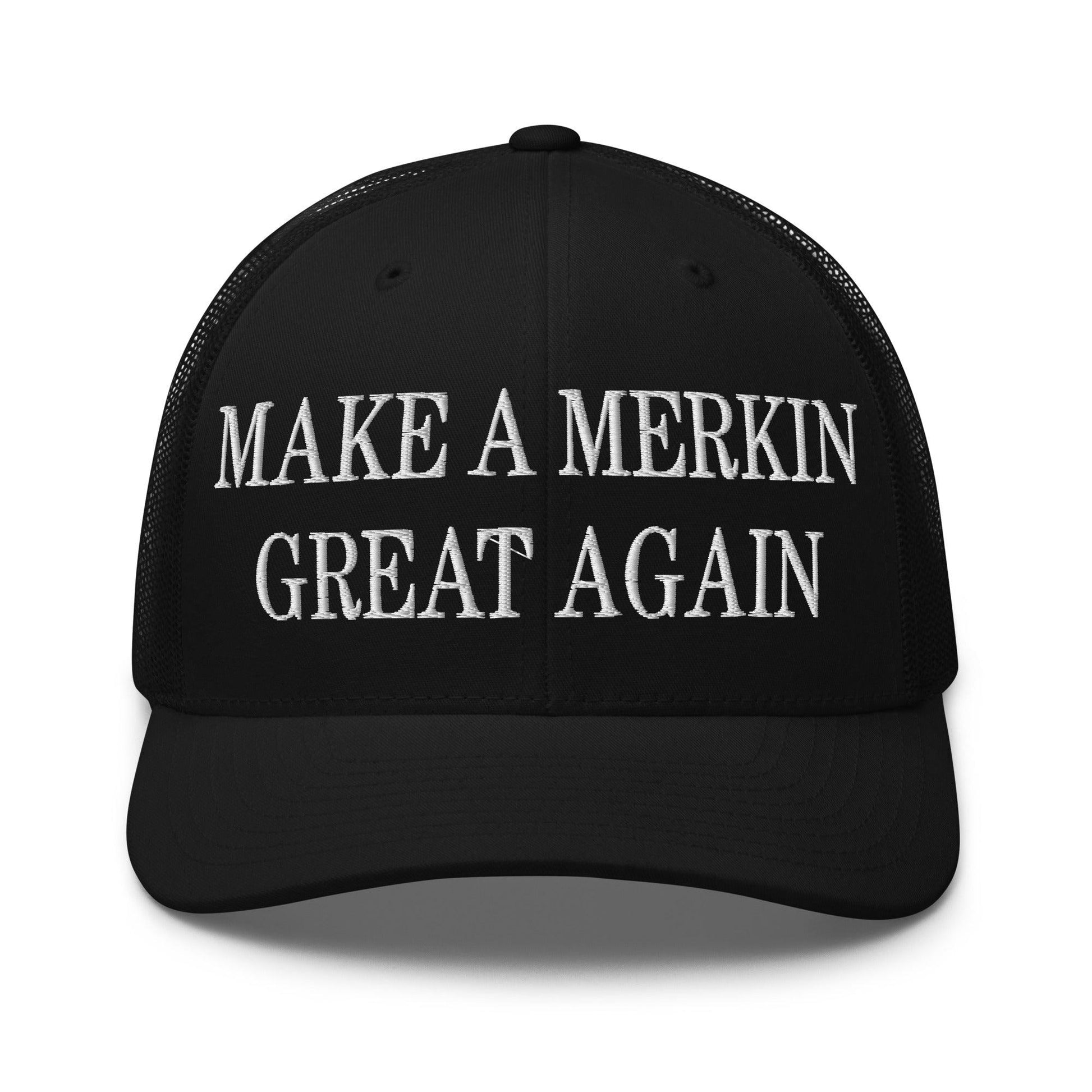 Make A Merkin Great Again Embroidered Mesh Trucker Hat - Black