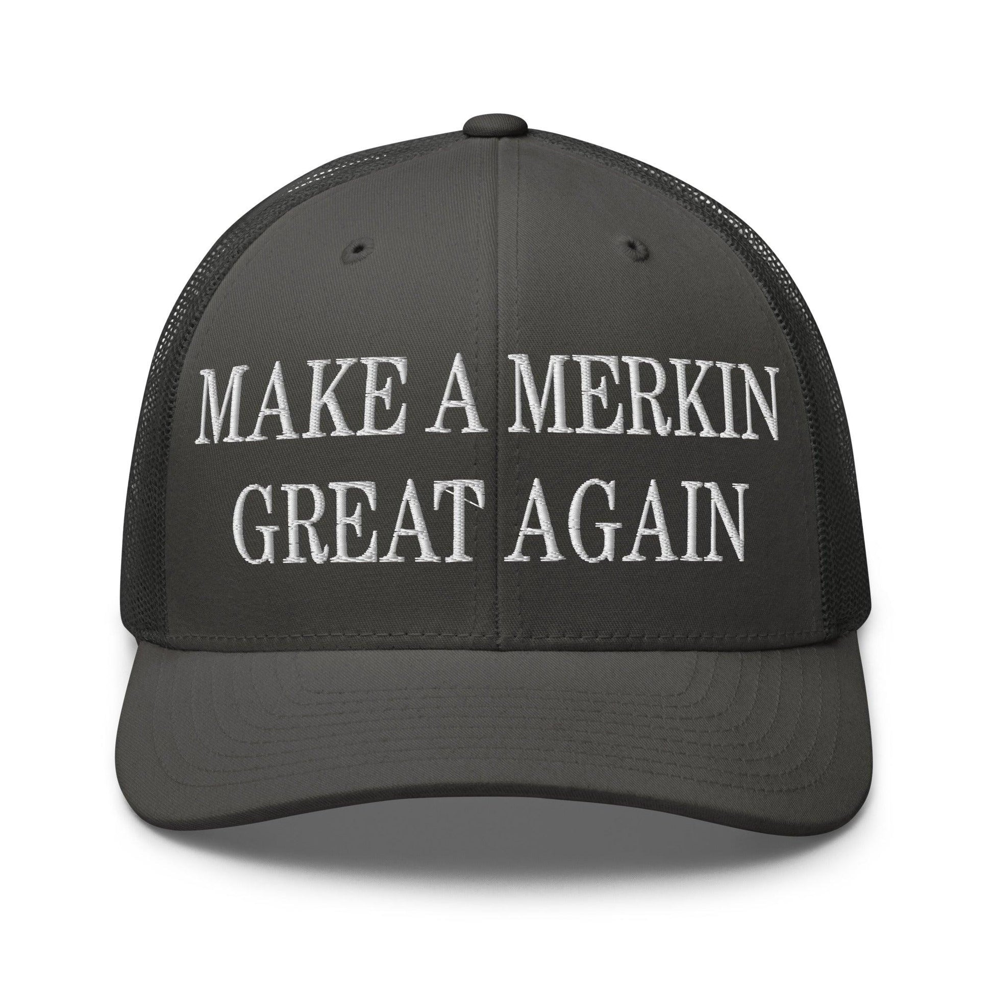 Make A Merkin Great Again Embroidered Mesh Trucker Hat - Charcoal