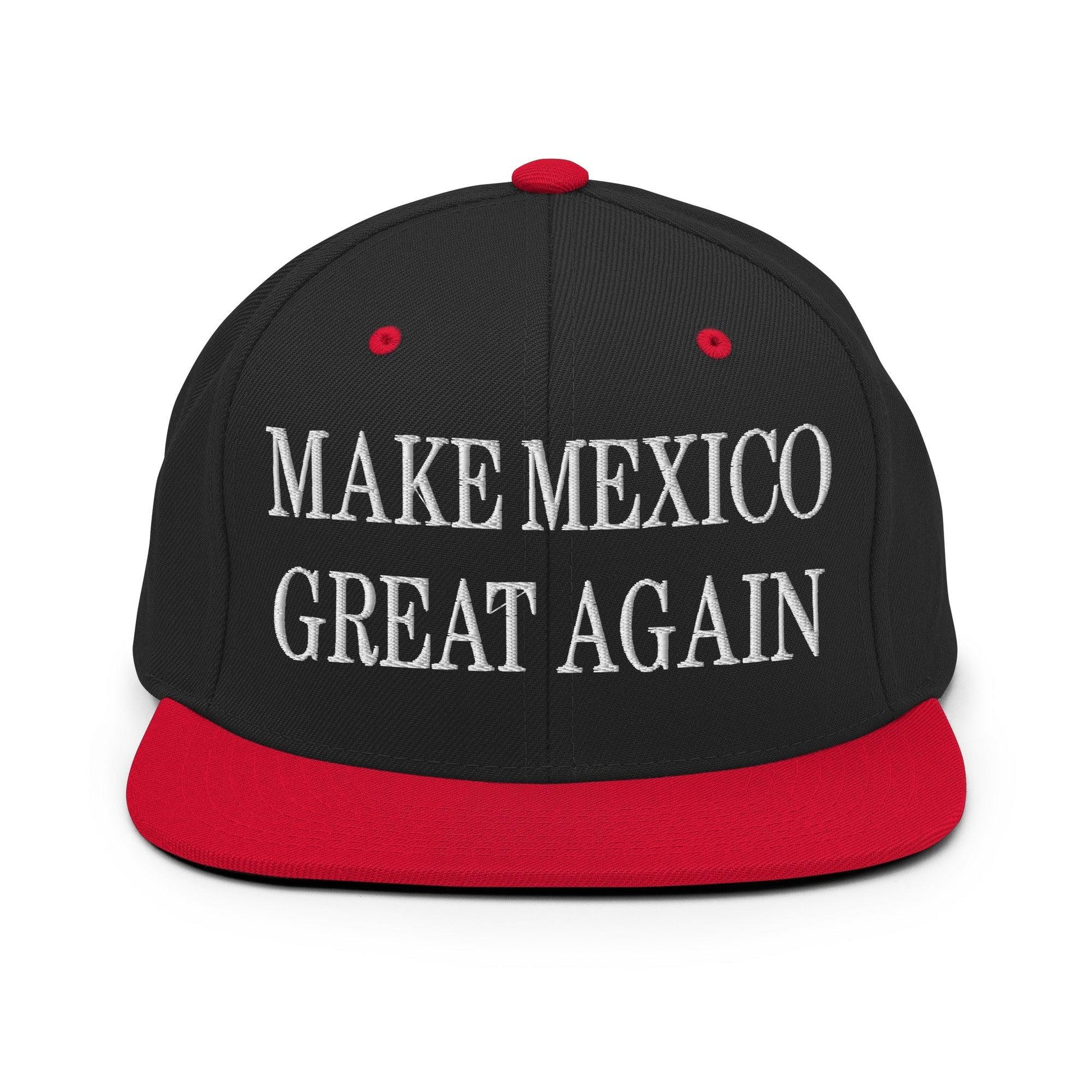 Make Mexico Great Again Embroidered Flat Bill Brim Snapback Hat - Black/ Red