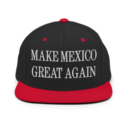 Make Mexico Great Again Embroidered Flat Bill Brim Snapback Hat - Black/ Red