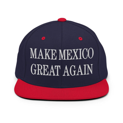 Make Mexico Great Again Embroidered Flat Bill Brim Snapback Hat - Navy/ Red