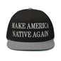 Make Us Native Again Embroidered 5 Panel Flat Bill Brim Snapback Hat - Black/ Grey