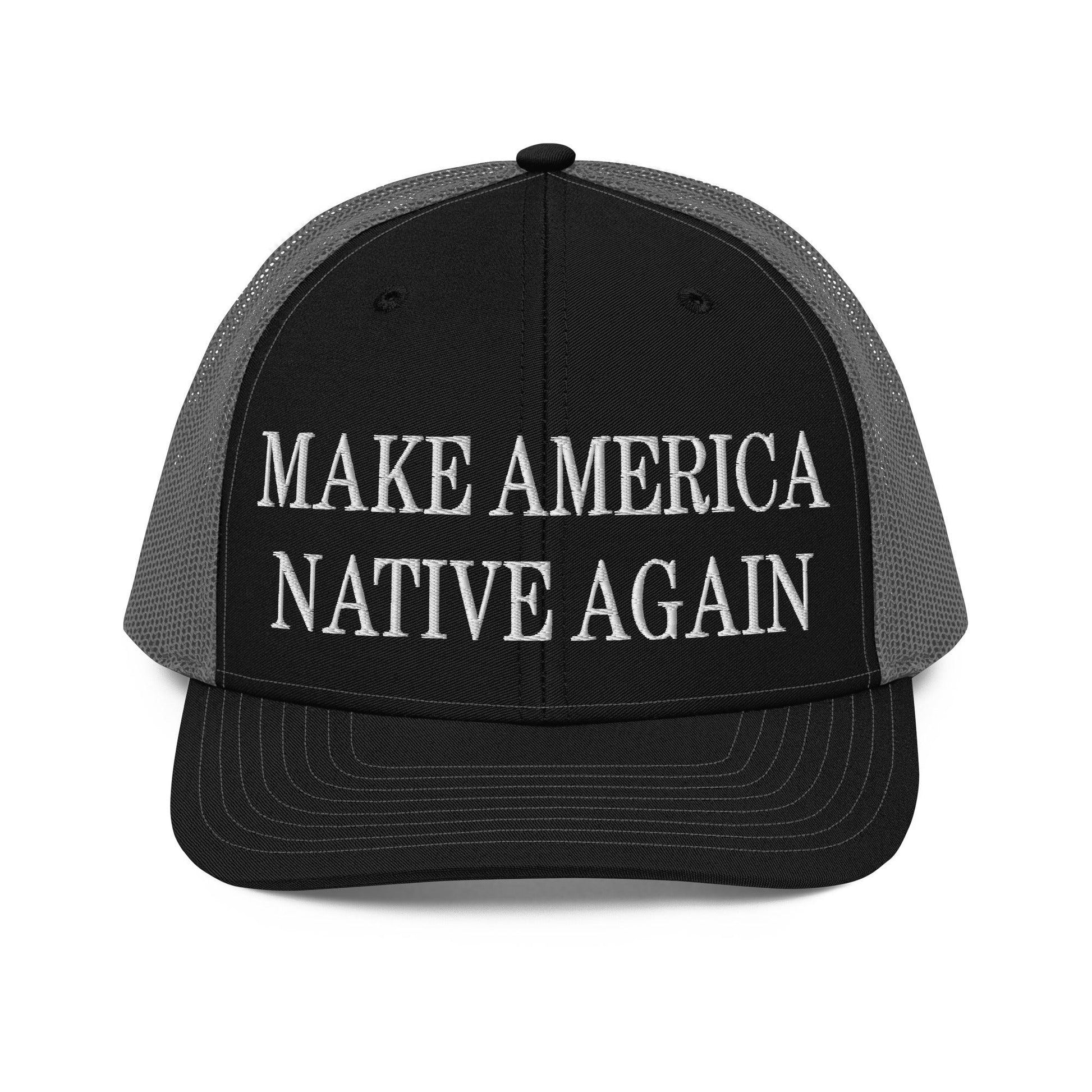 Make Us Native Again Embroidered Classic Mesh Trucker Hat - Black / Charcoal