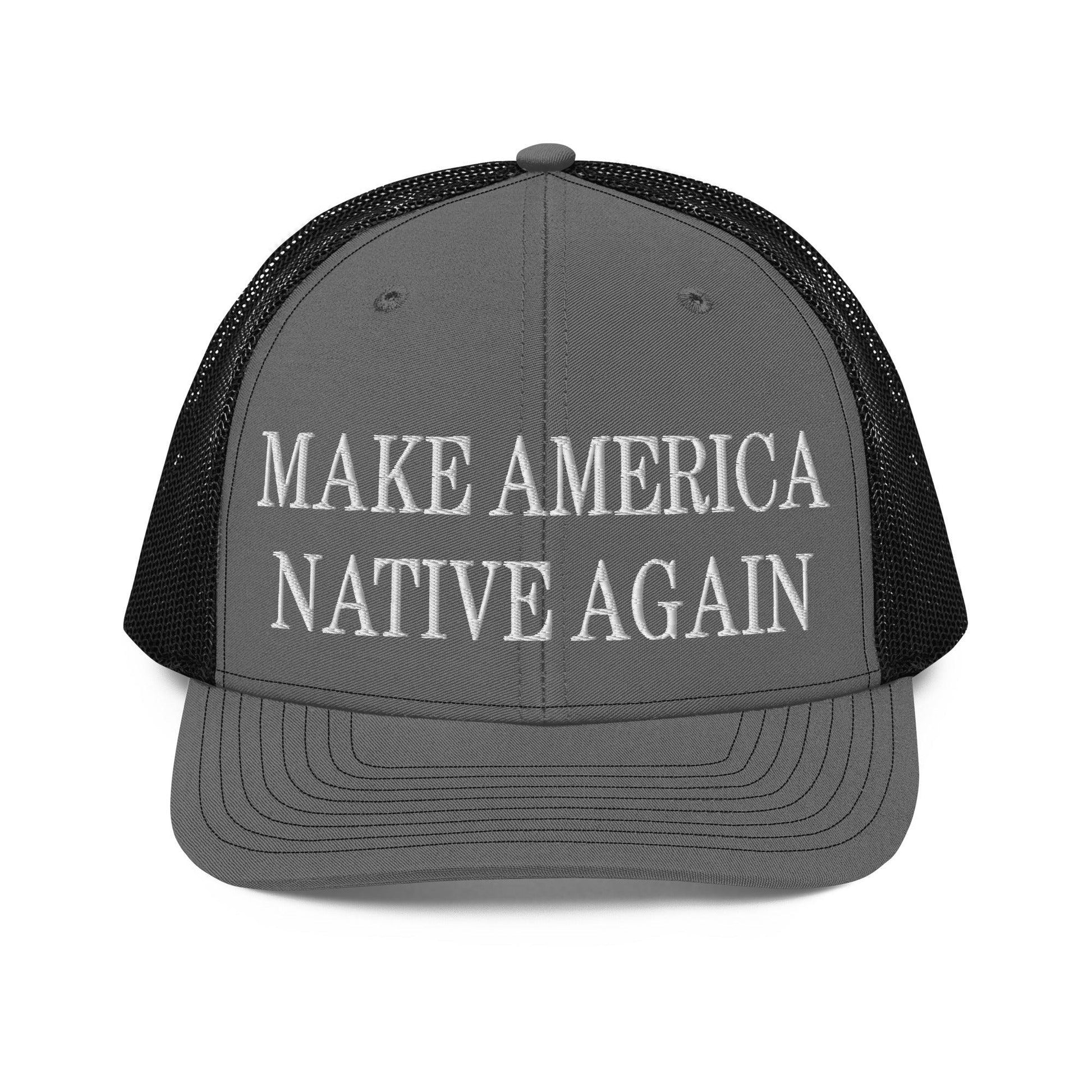 Make Us Native Again Embroidered Classic Mesh Trucker Hat - Charcoal/Black