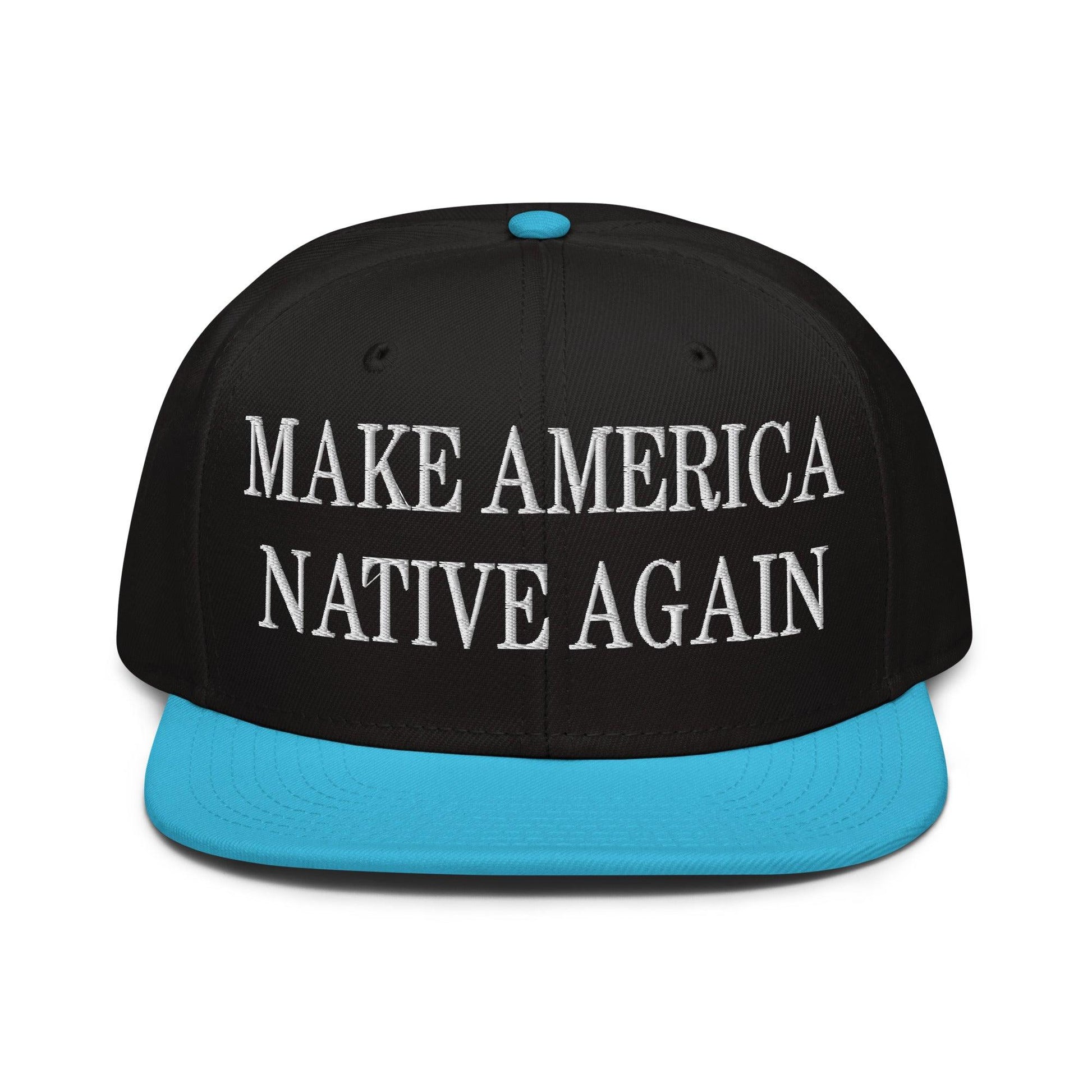 Make Us Native Again Embroidered Flat Brim Bill Snapback Hat - Aqua blue / Black