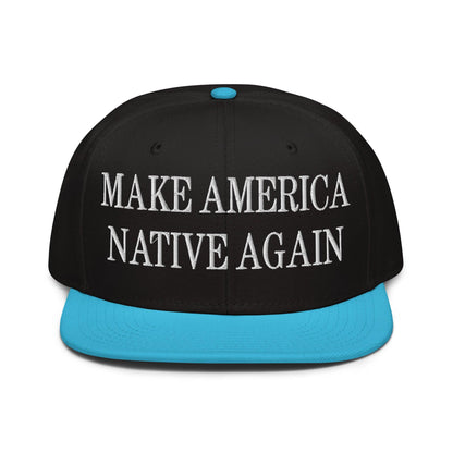 Make Us Native Again Embroidered Flat Brim Bill Snapback Hat - Aqua blue / Black