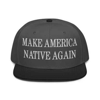 Make Us Native Again Embroidered Flat Brim Bill Snapback Hat - Black / Charcoal gray
