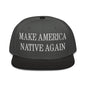 Make Us Native Again Embroidered Flat Brim Bill Snapback Hat - Black / Charcoal gray