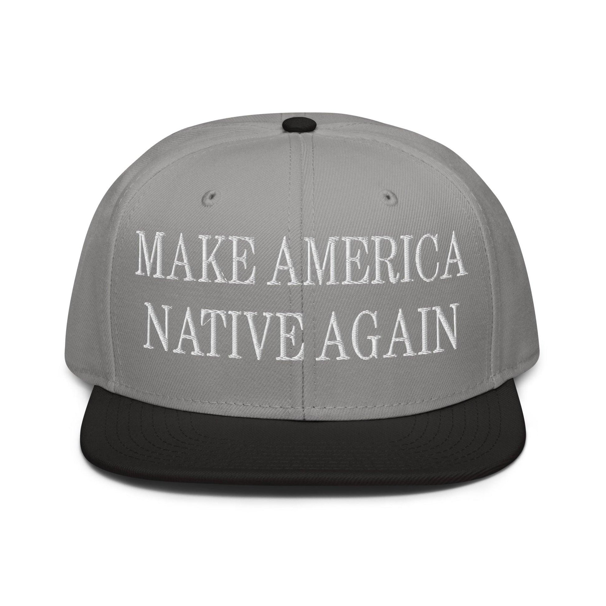 Make Us Native Again Embroidered Flat Brim Bill Snapback Hat - Black / Gray