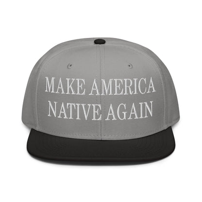 Make Us Native Again Embroidered Flat Brim Bill Snapback Hat - Black / Gray