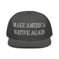 Make Us Native Again Embroidered Flat Brim Bill Snapback Hat - Charcoal gray