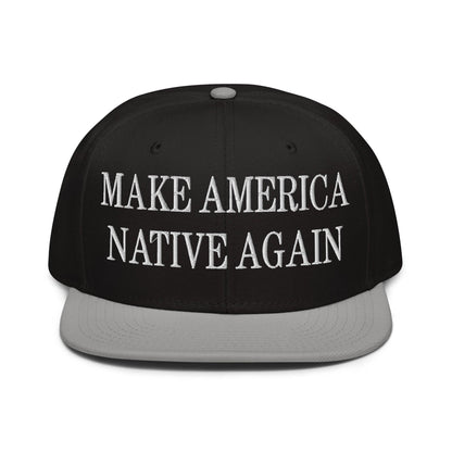 Make Us Native Again Embroidered Flat Brim Bill Snapback Hat - Gray / Black