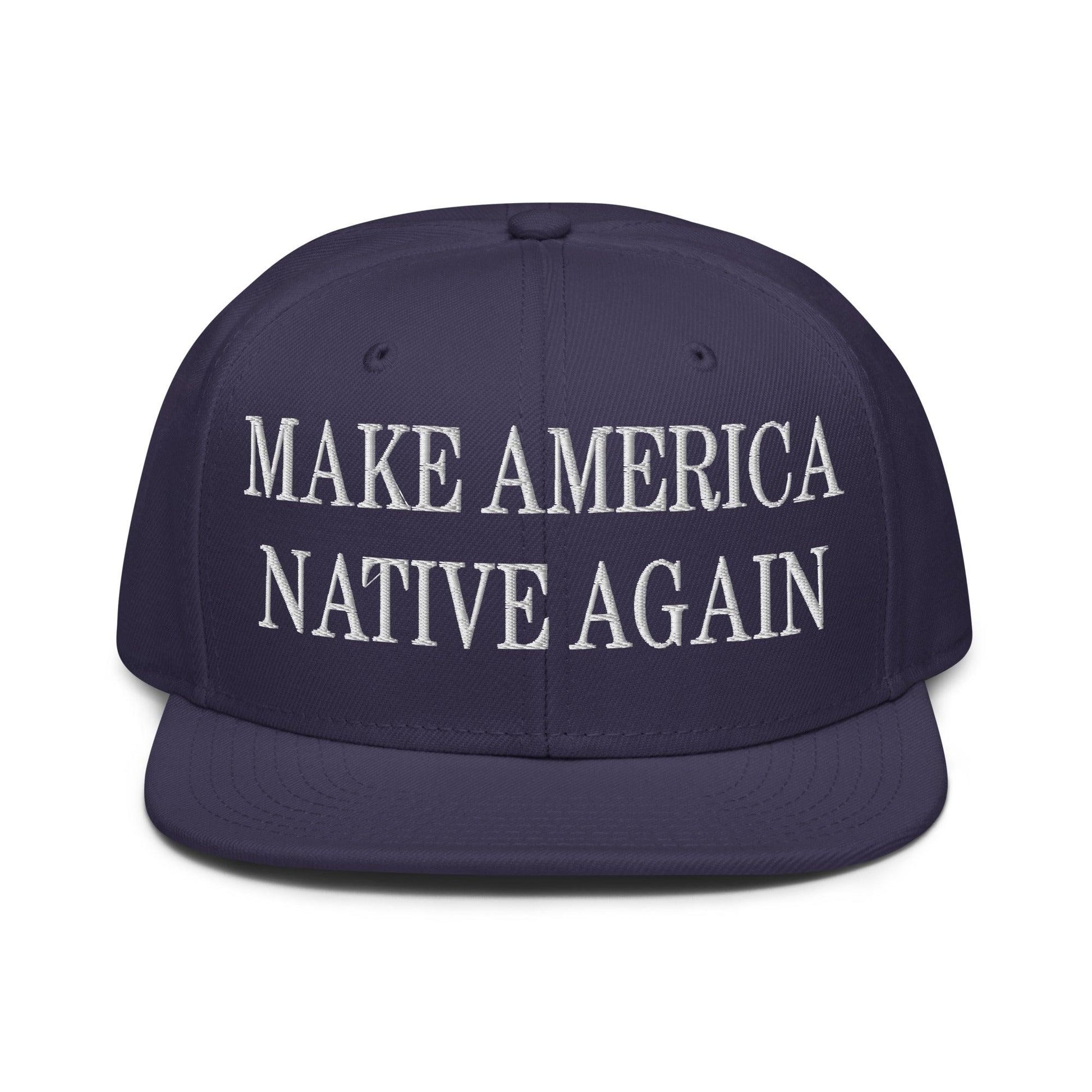 Make Us Native Again Embroidered Flat Brim Bill Snapback Hat - Navy blue