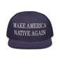 Make Us Native Again Embroidered Flat Brim Bill Snapback Hat - Navy blue