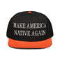 Make Us Native Again Embroidered Flat Brim Bill Snapback Hat - Orange / Black
