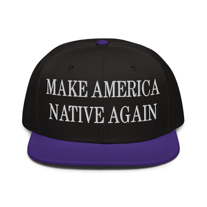 Make Us Native Again Embroidered Flat Brim Bill Snapback Hat - Purple / Black