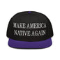Make Us Native Again Embroidered Flat Brim Bill Snapback Hat - Purple / Black