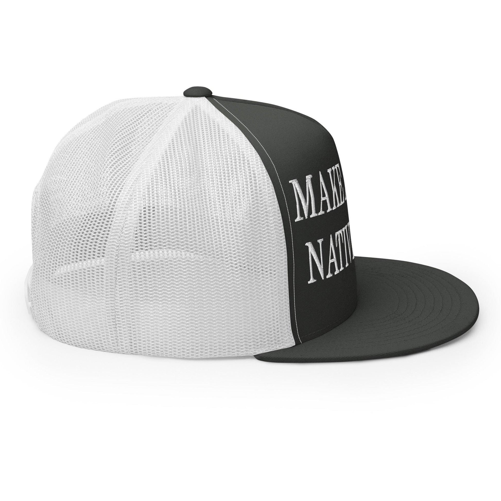 Make Us Native Again Embroidered Mesh Flat Bill Brim Trucker Hat