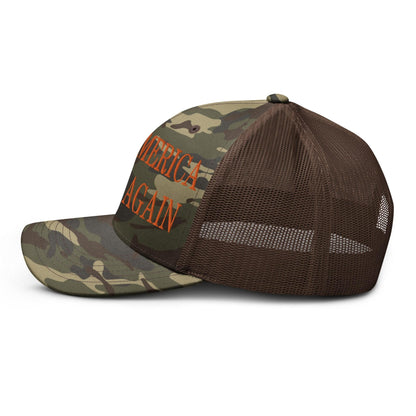 Make Us Native Again Embroidered Orange Camo Trucker Hat