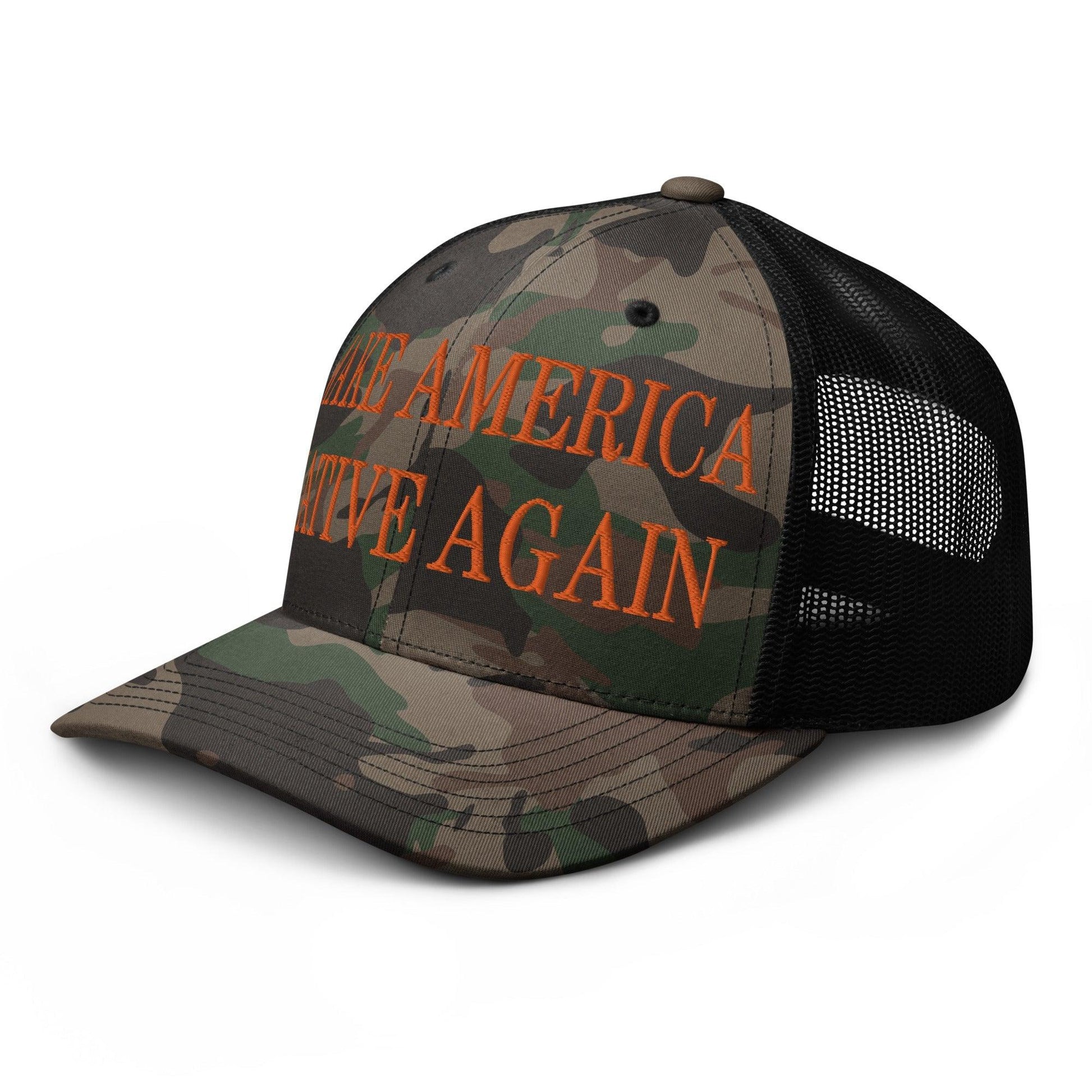 Make Us Native Again Embroidered Orange Camo Trucker Hat