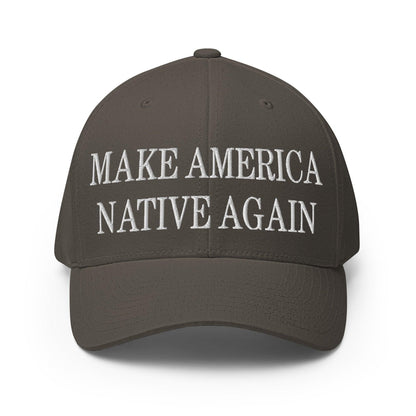 Make Us Native Again Embroidered Stretch Fit Baseball Hat - Dark Grey / S/M