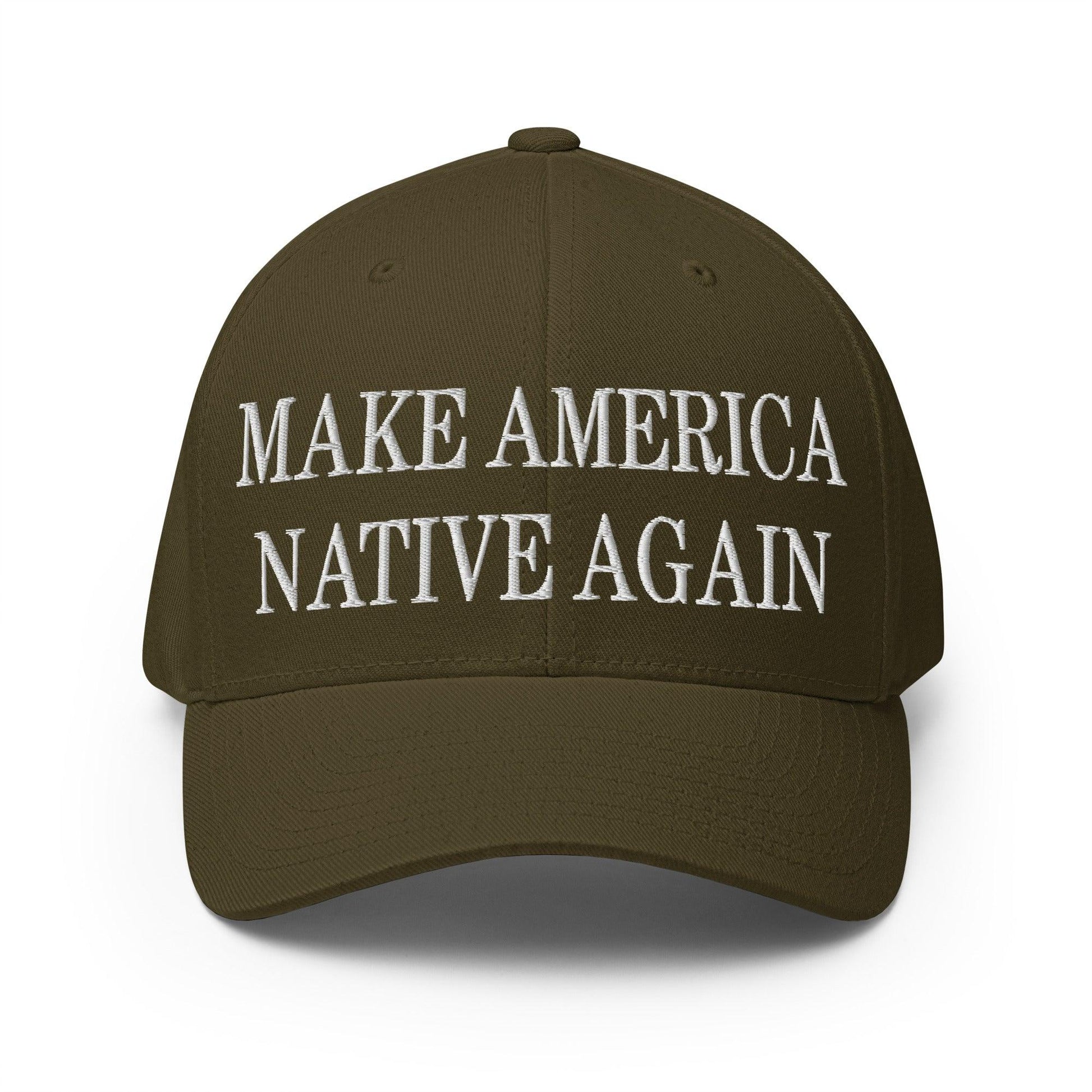 Make Us Native Again Embroidered Stretch Fit Baseball Hat - Olive / S/M