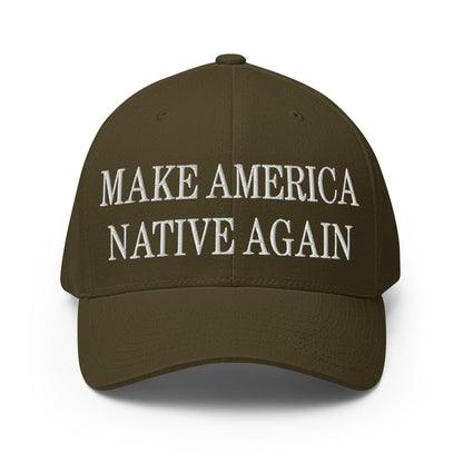 Make Us Native Again Embroidered Stretch Fit Baseball Hat - Olive / S/M