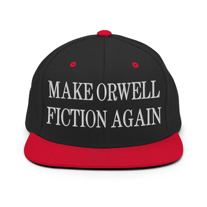 Make Orwell Fiction Again Embroidered Flat Bill Brim Snapback Hat - Black/ Red