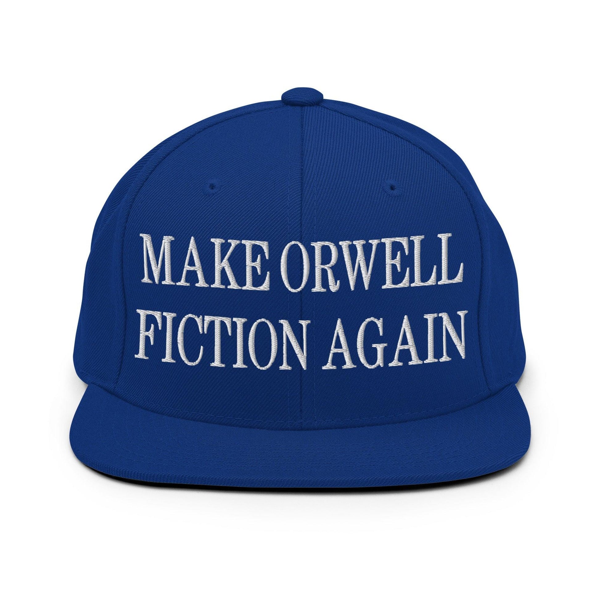 Make Orwell Fiction Again Embroidered Flat Bill Brim Snapback Hat - Royal Blue
